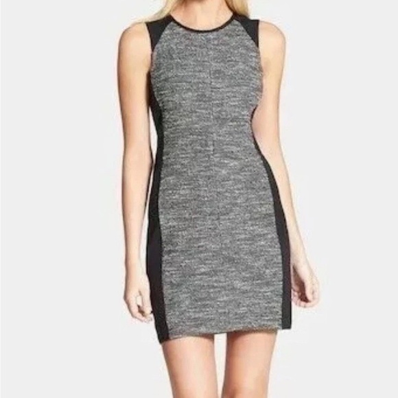 Eileen Fisher XL Black Cotton Blend Tweed Contrast Panel Work Dress Office Zip - Picture 1 of 14